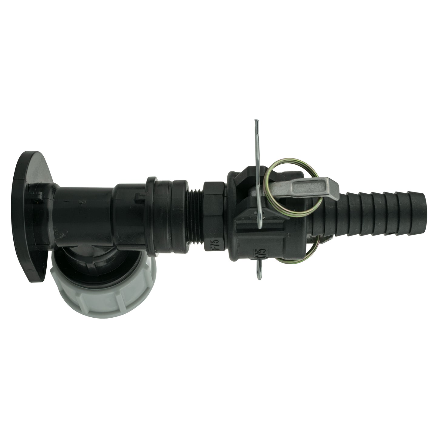 Eck-Wandflansch-Kit 25mm MDPE, schwarzer Camlock Type F+C mit Hebel-Sicherung
