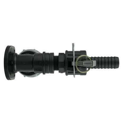 Wandflansch-Kit 25mm MDPE mit Camlock Type F+C, schwarz-grauer Winkelanschluss