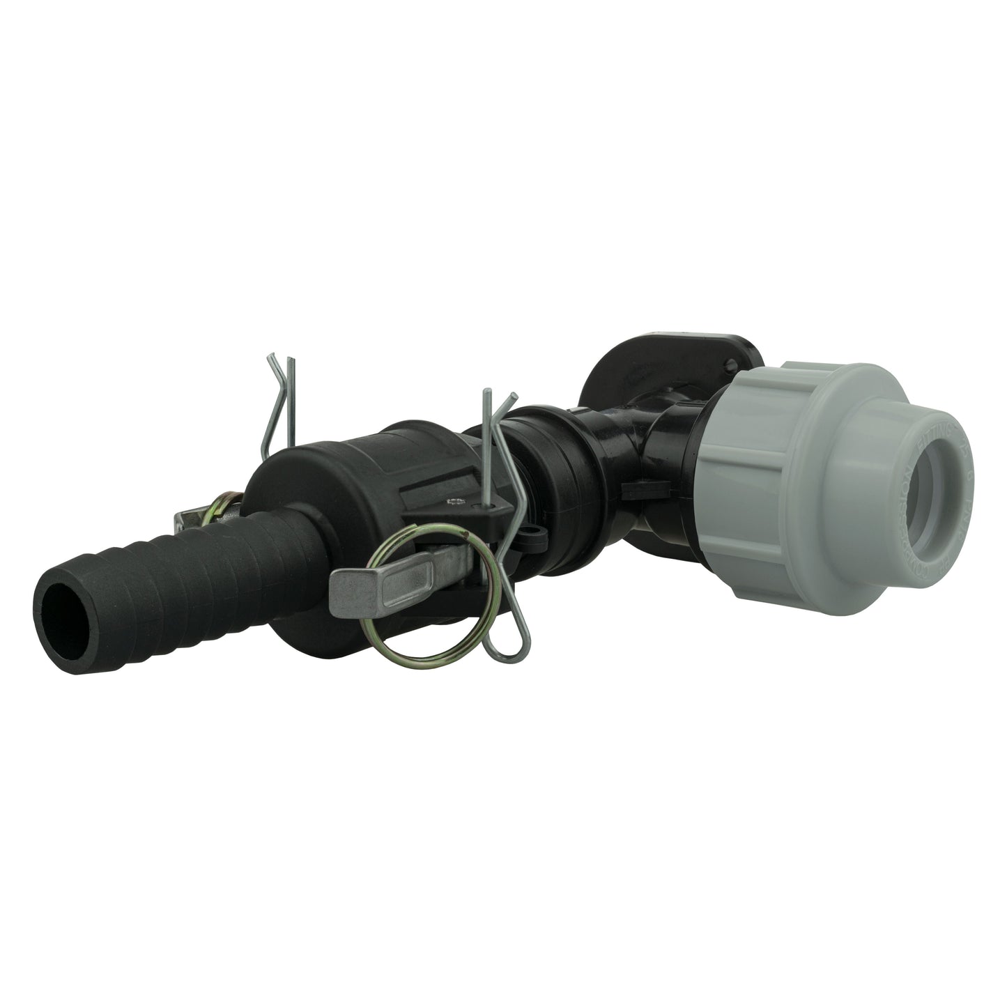 Camlock Type F+C Anschluss 3/4", schwarzes Gehäuse mit Federsicherungen, gerader Schlauchansatz