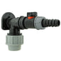 Wall flange 25mm MDPE fitting with inline valve and 20mm barb connector