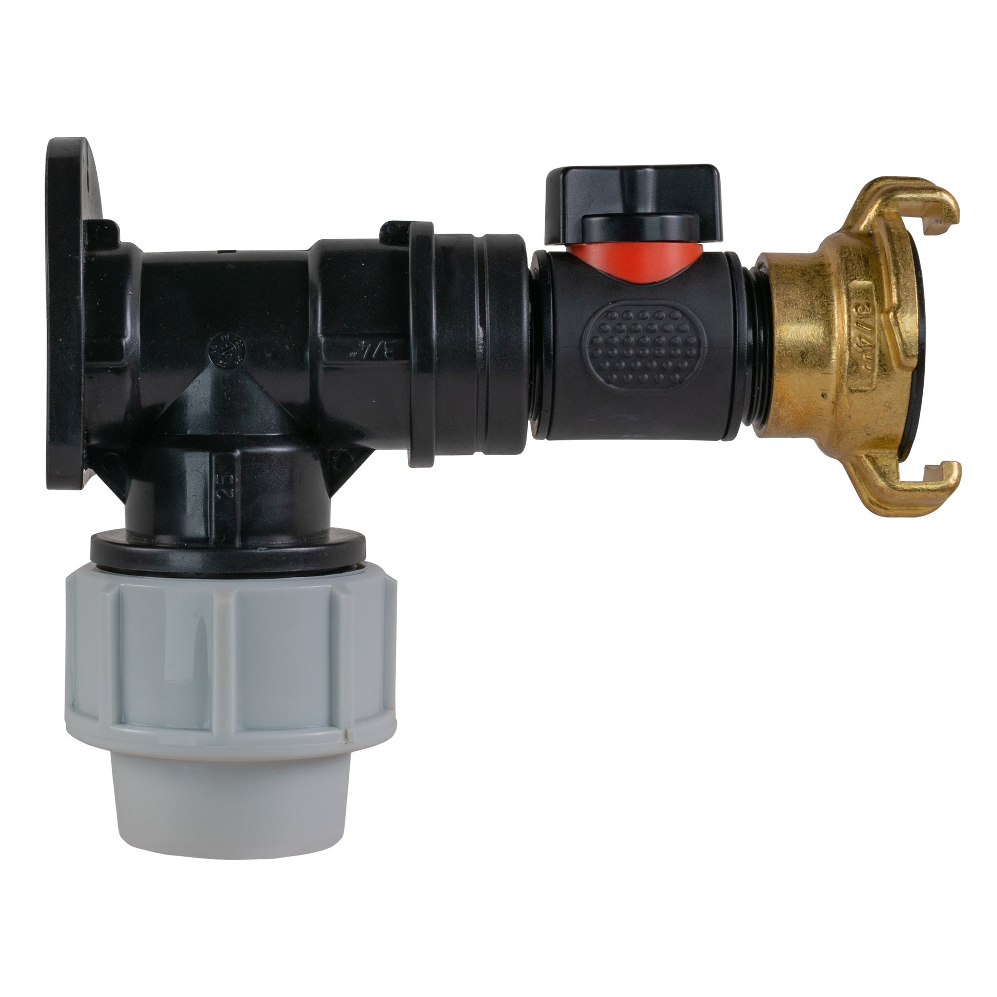 32mm wall flange kit, valve section with red indicator and brass Geka end