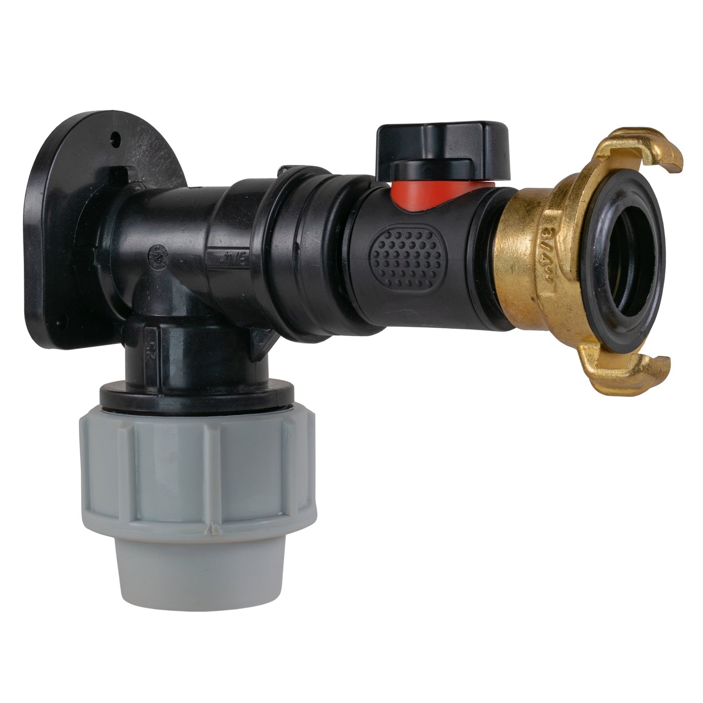 32mm wall flange kit with valve and Geka connector, black and brass fittings