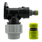 25mm Wandflansch-Set: Male Click-Lock + Schlauchanschluss, schwarzes T-Stück mit grünem Einsatz