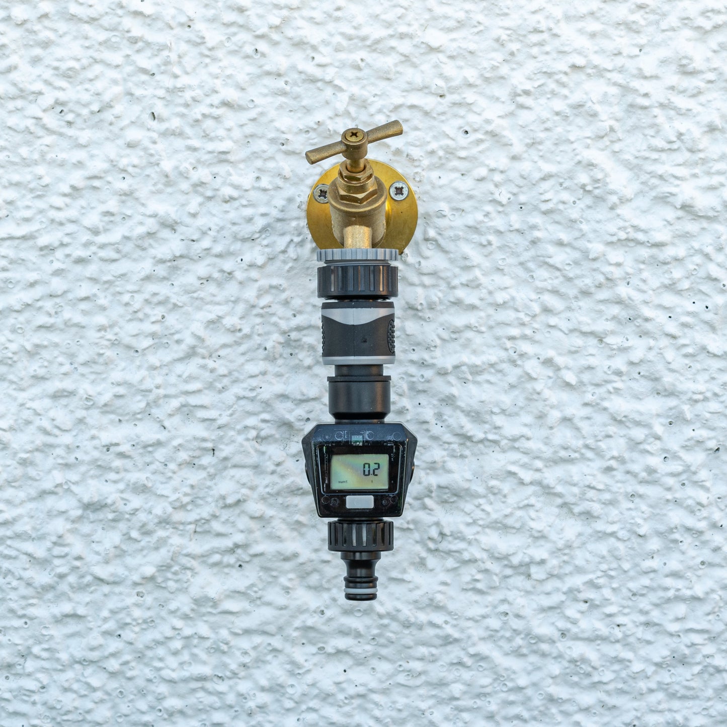 Gray water flow meter with brass valve head and LCD flow reading