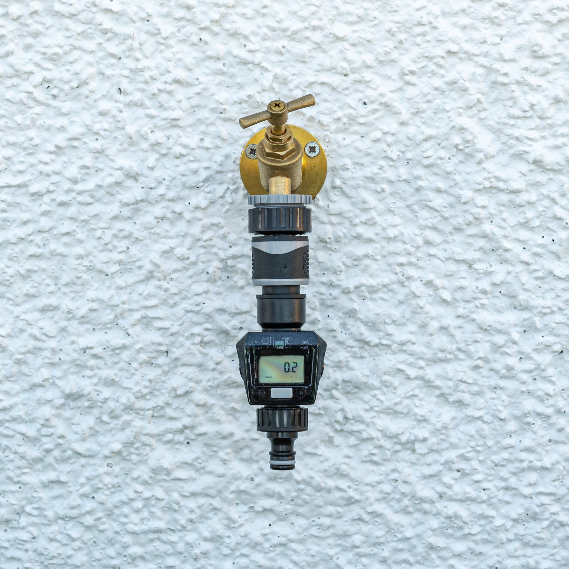 Gray water flow meter with brass valve head and LCD flow reading