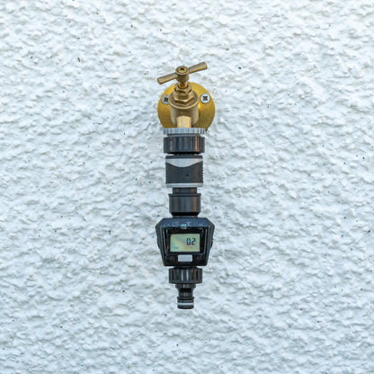 Gray water flow meter with brass valve head and LCD flow reading