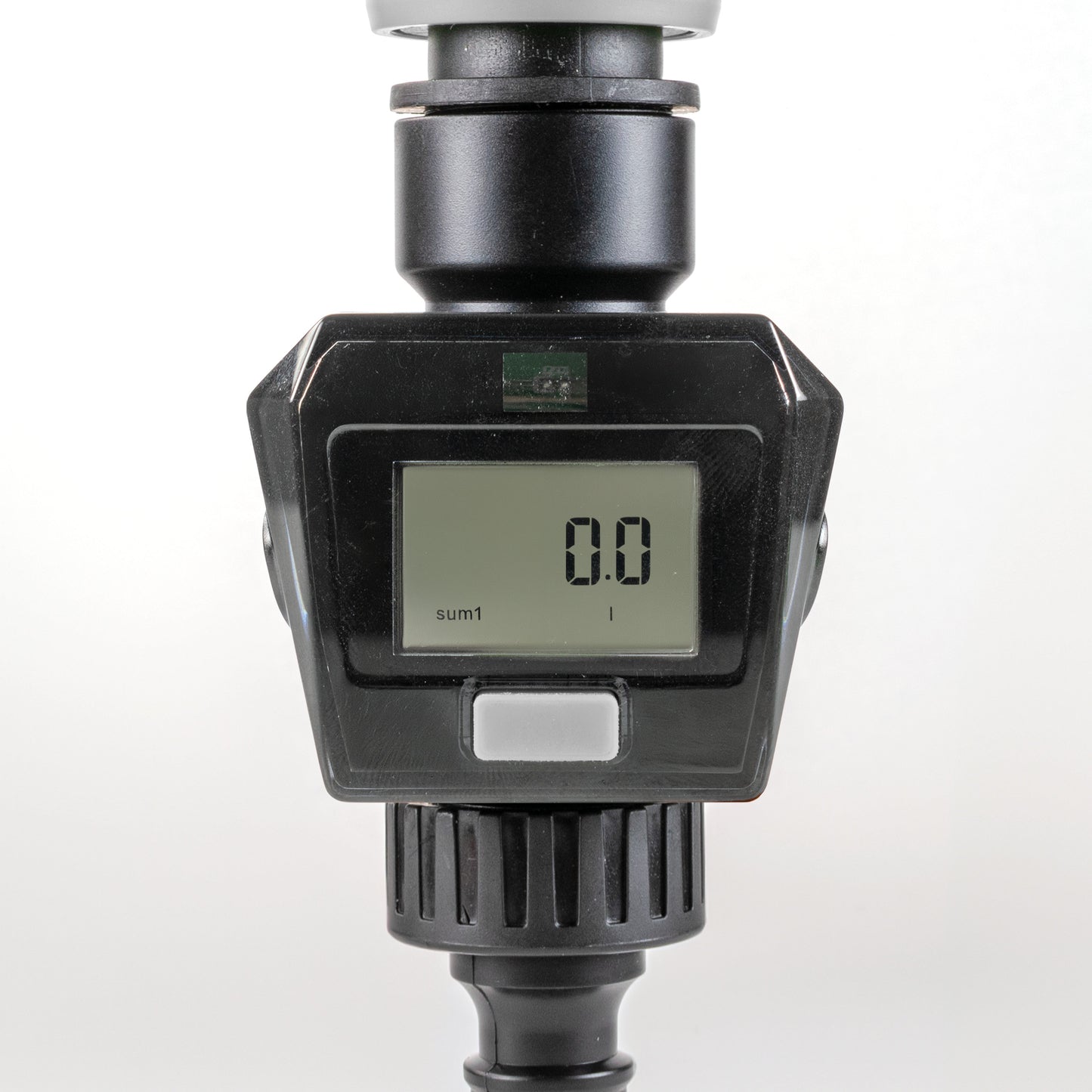Water Flow Meter Gray, LCD shows 0.8 and “sum1”, with control screen window