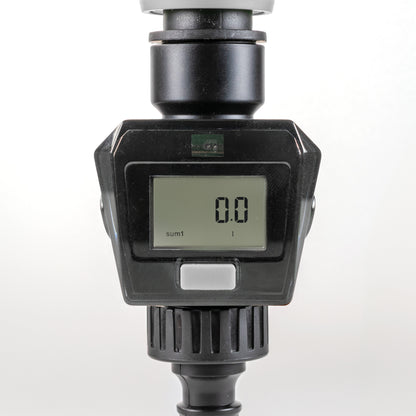 Water Flow Meter Gray, LCD shows 0.8 and “sum1”, with control screen window