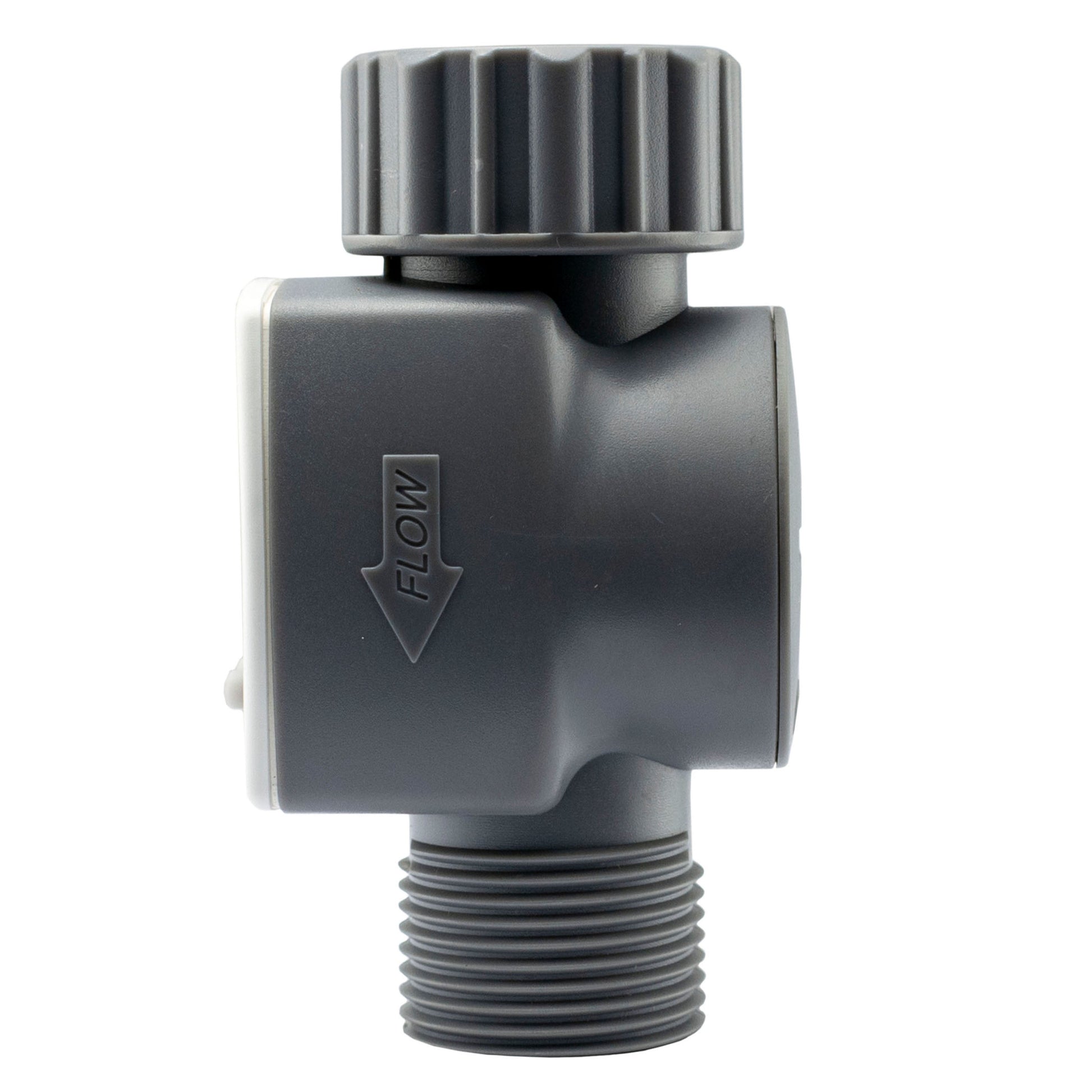 Water Flow Meter 3/4" BSPM-F side view with flow direction marking on body