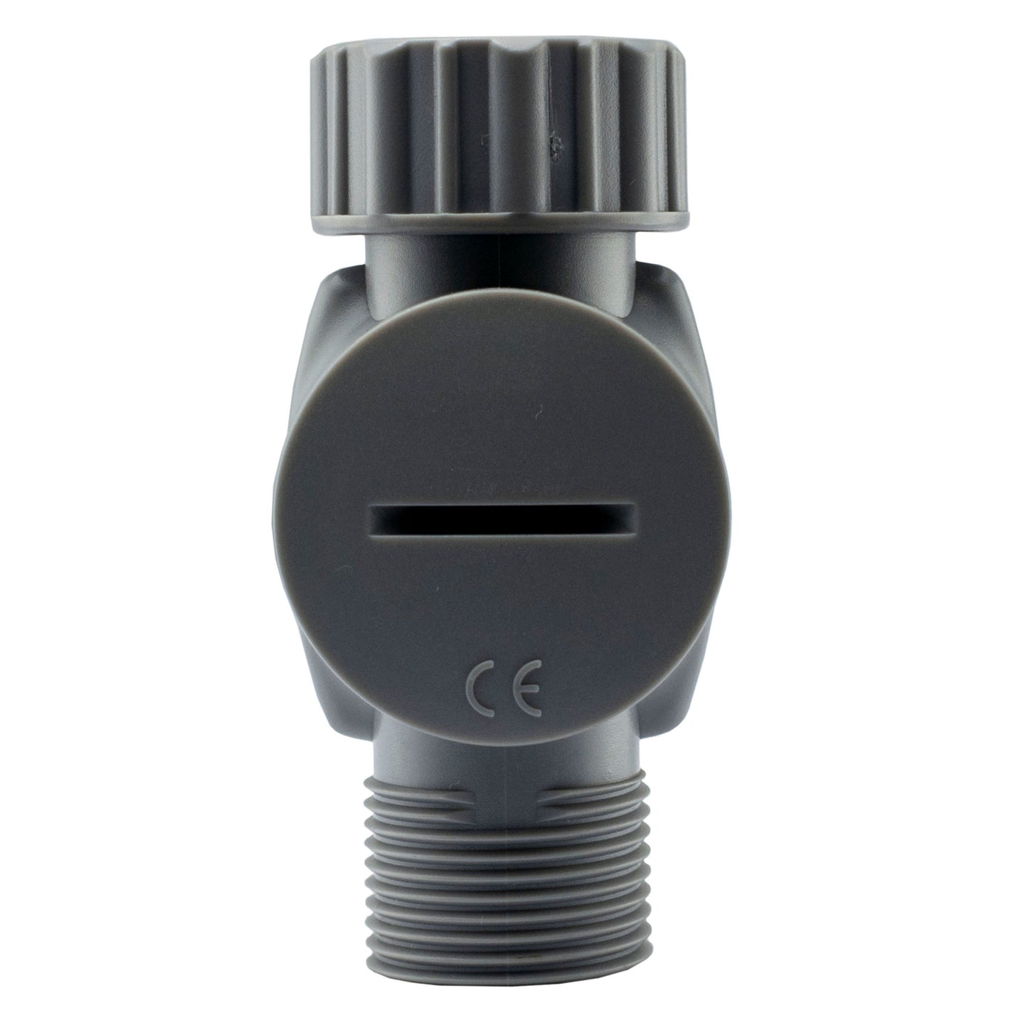 Water Flow Meter 3/4" BSPM-F rear view with CE mark and flow counter window