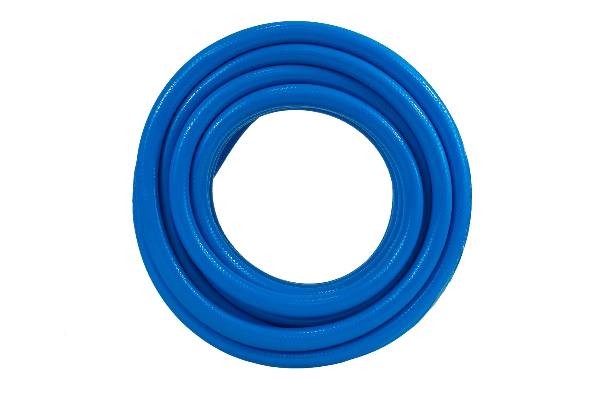 Blue water hose pipe 1/2" coiled loop, compact hose coil