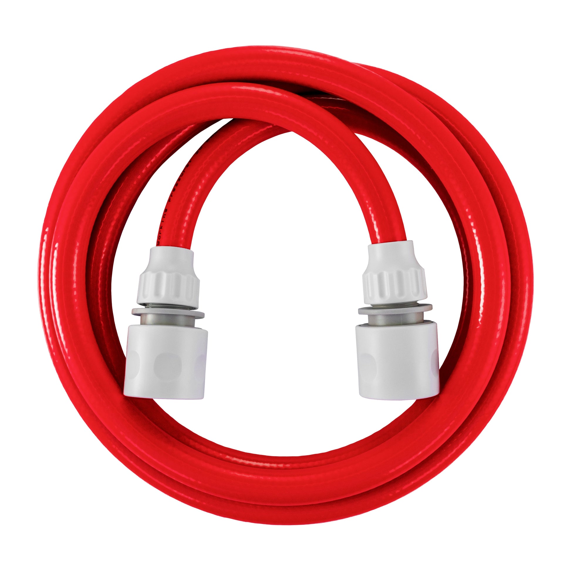 Red 10mm water hose set with two white connectors, flexible pipe looped