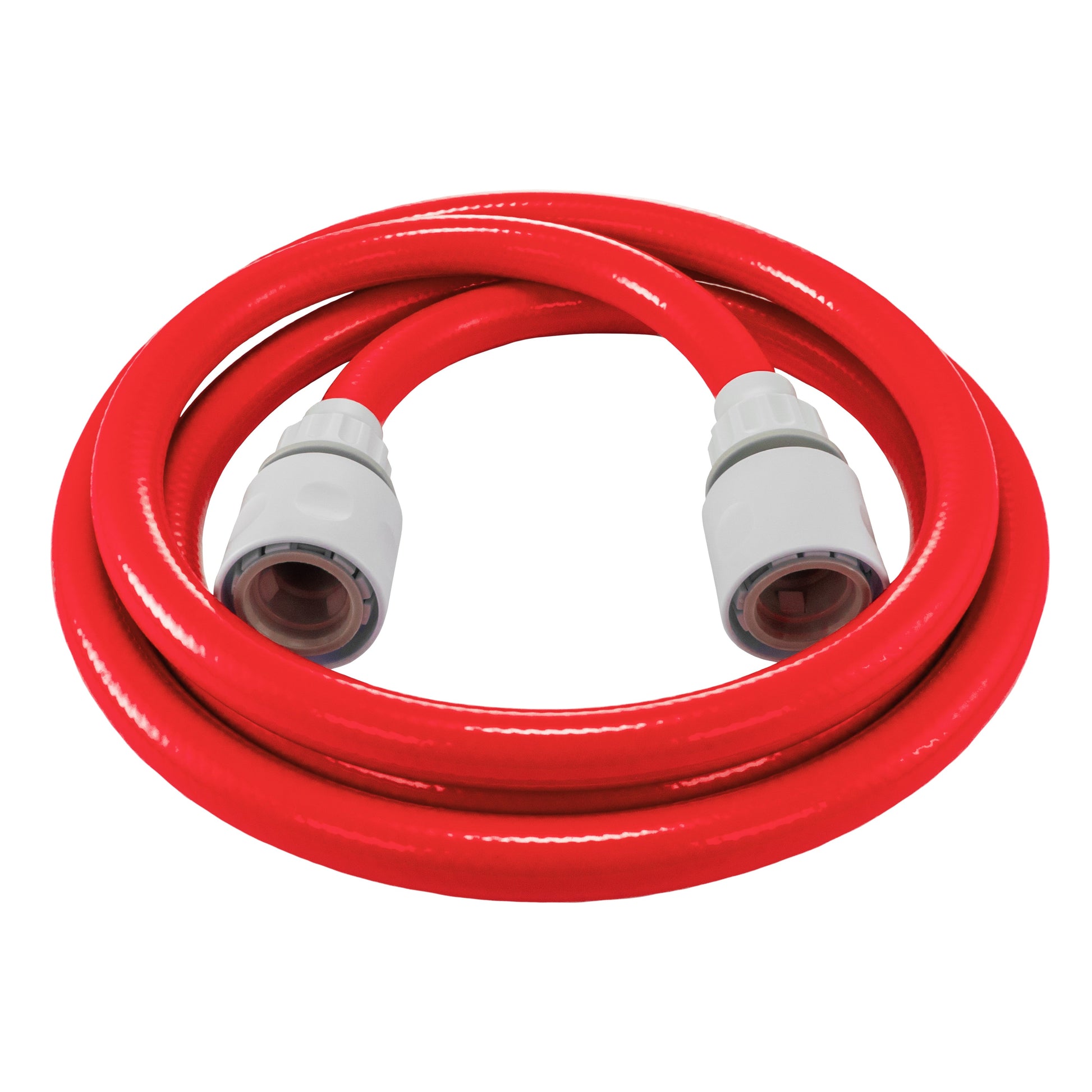 Red 10mm water hose with two end connectors, hose ends and fittings shown
