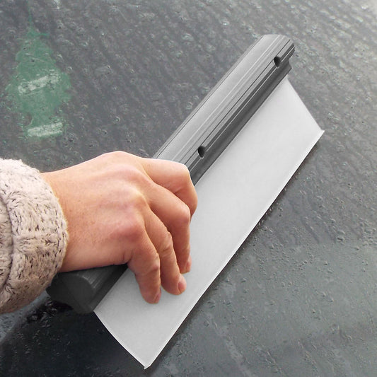 Gray silicone windscreen wipe/squeegee with flexible rubber lip for glass