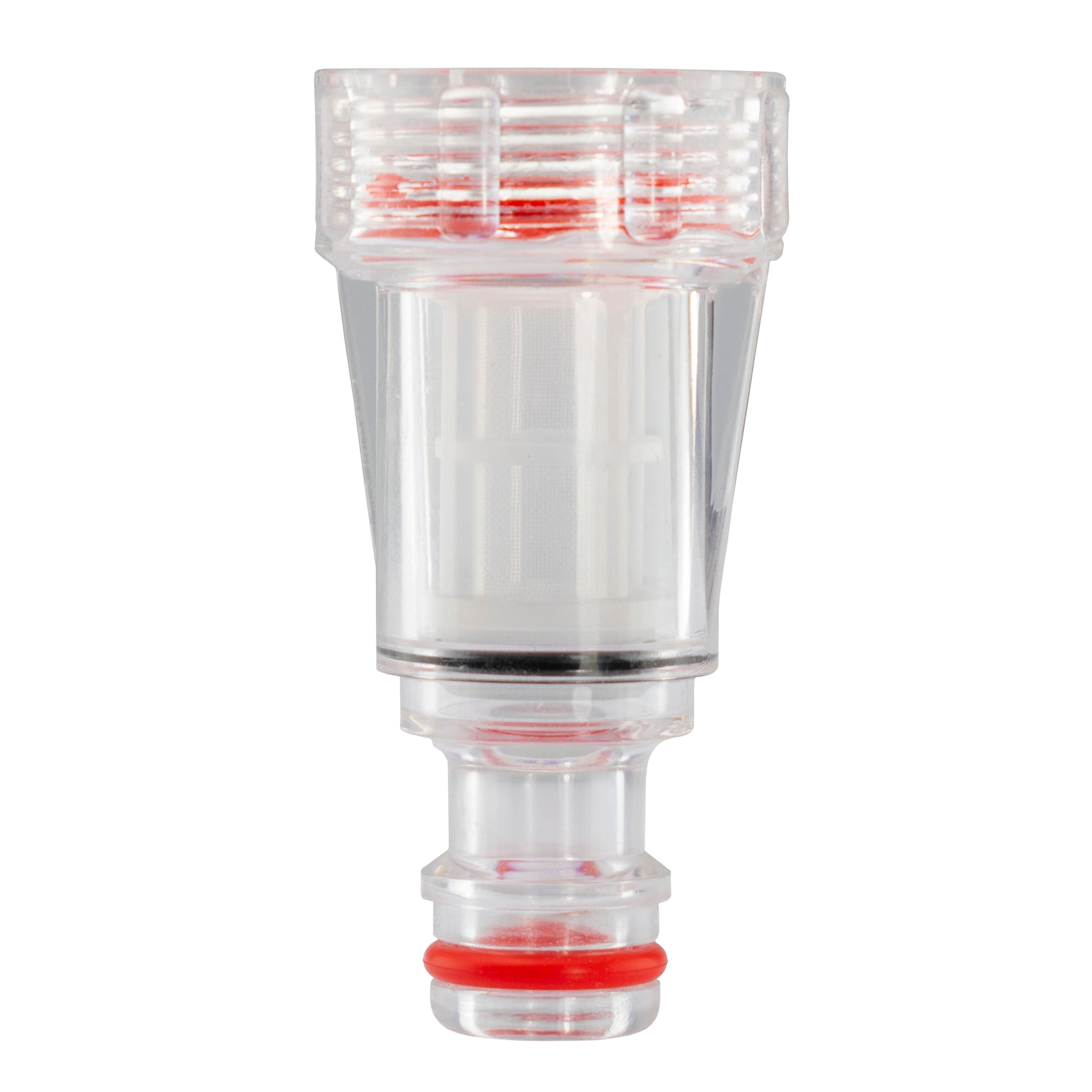 Female tap connector 3/4" BSPF with clear filter housing and red flow ring