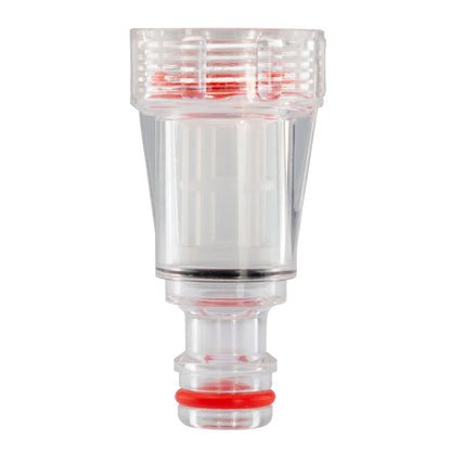 Female tap connector 3/4" BSPF with clear filter housing and red flow ring