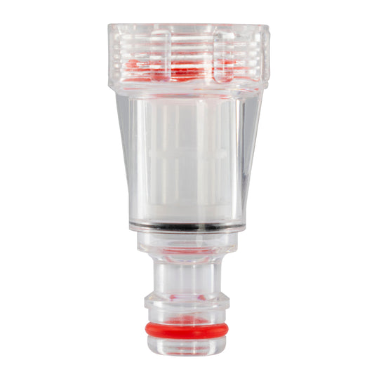 Female tap connector 3/4" BSPF with clear filter housing and red flow ring