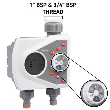 White Line 2-way water timer with 1" BSP and 3/4" BSP thread connection