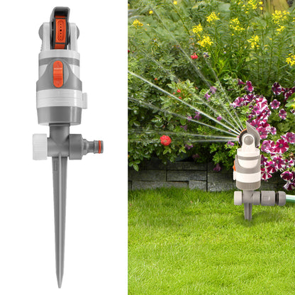 Gear drive sprinkler with gray body, orange dial, white line