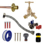 Brass barbed bib tap kit: braided hose, brass valve, fittings, screws and connectors