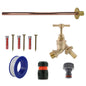 Brass barbed bib tap kit with blue hose adapter, black connector, and quick coupling
