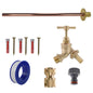 Brass barbed bib tap kit with blue hose adapter, white connector, and black quick coupling