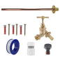 Brass barbed bib tap kit with blue hose adapter, white connector, and quick coupling