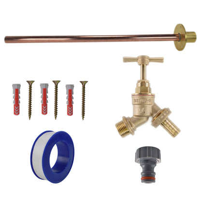 Brass barbed bib tap basic connection kit with blue hose adapter and quick connector