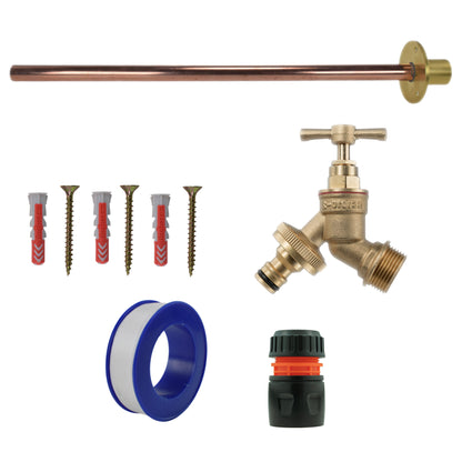 Brass tap kit with blue hose adaptor, black quick-connect and orange line