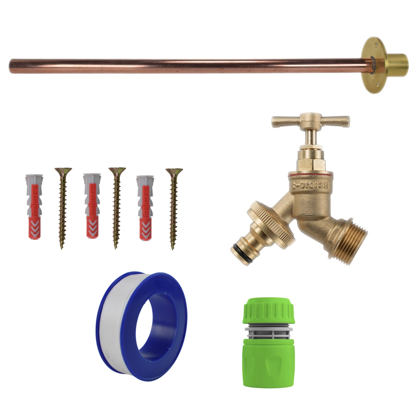 Messing Quick-Connect-Bib-Tap-Kit mit Ventil und grüner Schlauchkupplung
