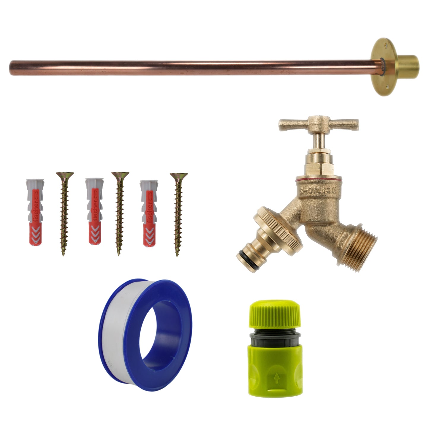 Messing Quick-Connect-Bib-Tap-Kit mit Ventil, grüner Schlauchkupplung und Schrauben