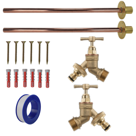 Messing Quick-Connect Bib Tap BASIC Kit x2: Ventile, Kupferrohre, Schrauben und Schlauchverbinder