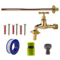 Basic connection kit: polished brass tap with lime-green hose connector, screws and plugs