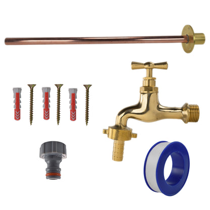 13mm barb tap basic kit: polished brass with blue hose connector