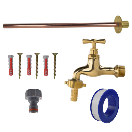 13mm barb tap basic kit: polished brass with blue hose connector