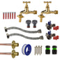 Polished brass 13mm barbed tap kit x2 with lime line hose connectors and braided hoses