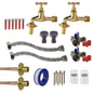 Polished brass 13mm tap connection kit with two taps, hoses, fittings, washers, screws