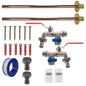 Double Lever Tap kit x2 with copper pipes, two metal valves, blue ring and grey connectors
