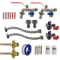 Double lever tap kit x2 with white end caps, valves, and braided hose set