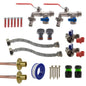 Double lever tap connection kit x2: lime-green hose connectors, brass tap adapters