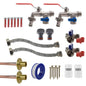 Complete double lever tap kit x2 with valves, braided hoses, screws, and caps