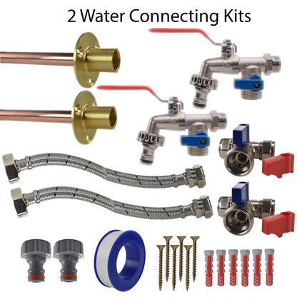 Connection Kit x2: twin lever tap connectors with braided flex hoses and brass spigots