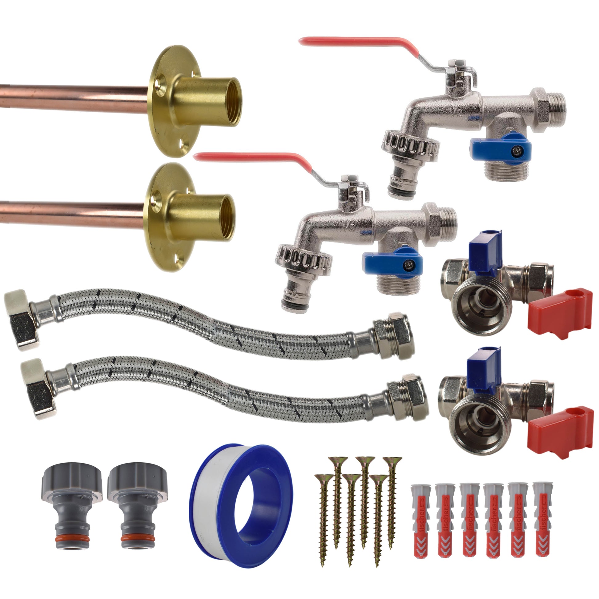 Connection Kit x2: double lever valves, brass flanges and braided hoses