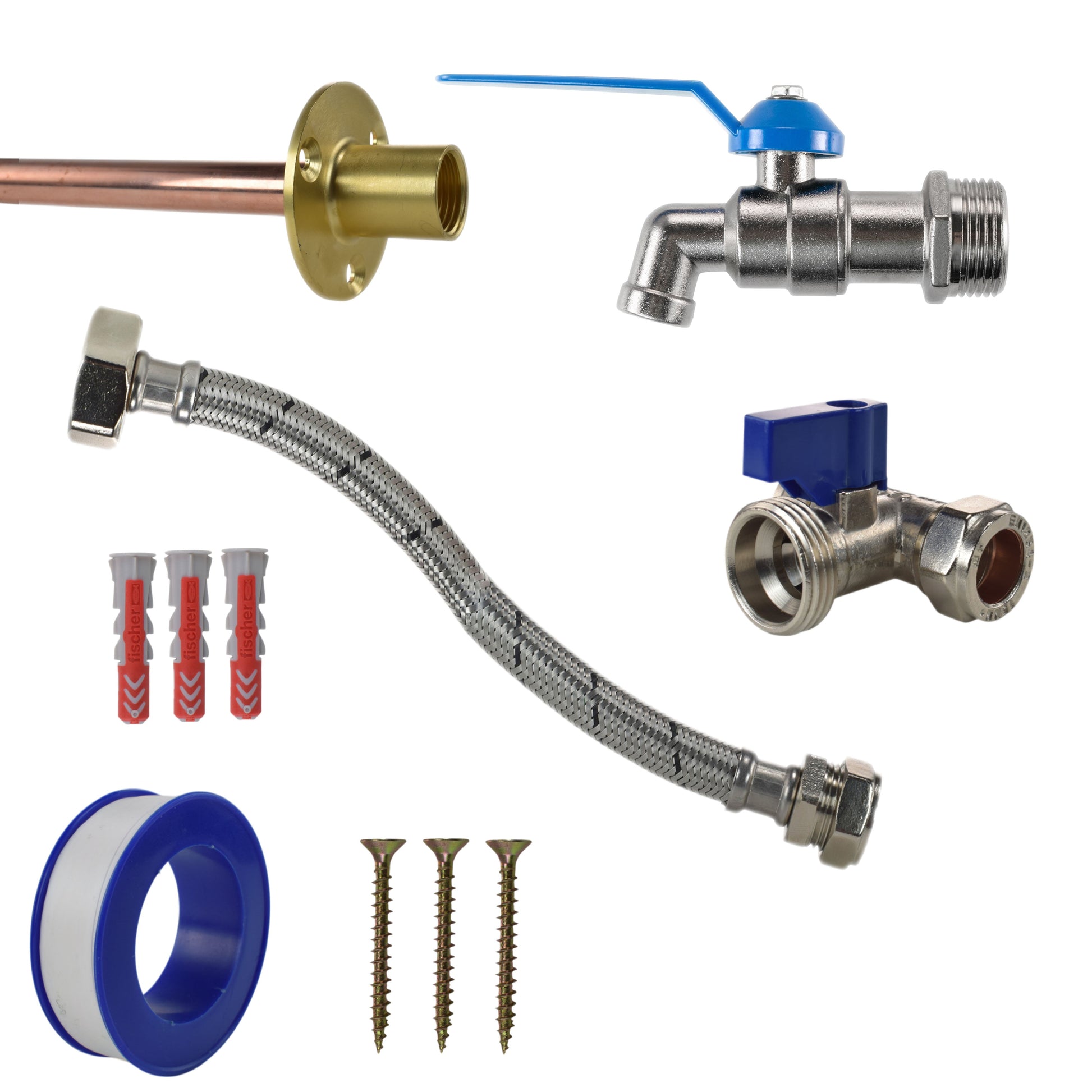 Simple Lever Tap STANDARD connection kit: braided flexible hose, valve connectors, screws