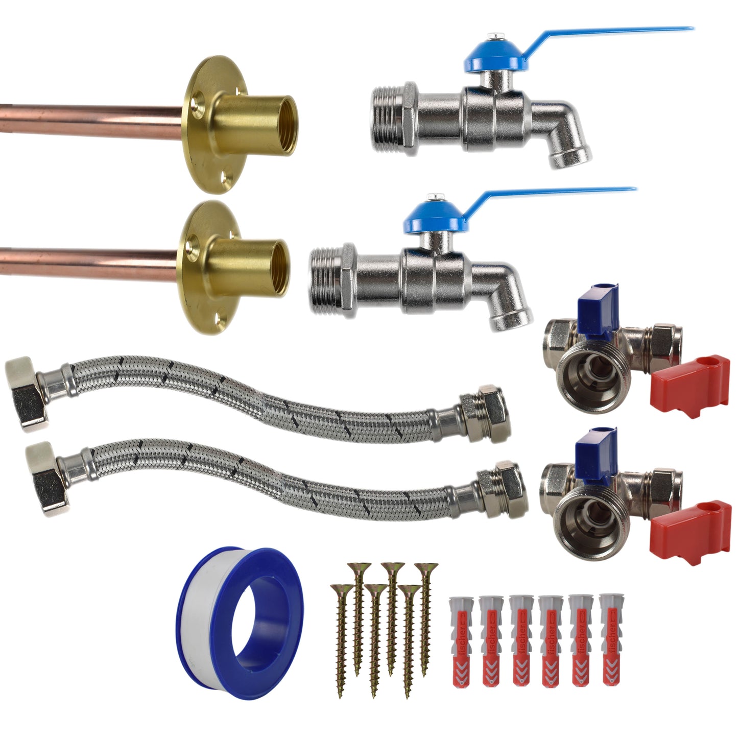 Simple Lever Tap STANDARD Connection Kit x2: Messingflansche, Ventile, Schlauchzubehör