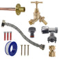 Brass barbed full tap kit with brass hose connector and braided flex hose