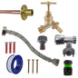 Brass barbed full tap kit with black housing and green hose connector