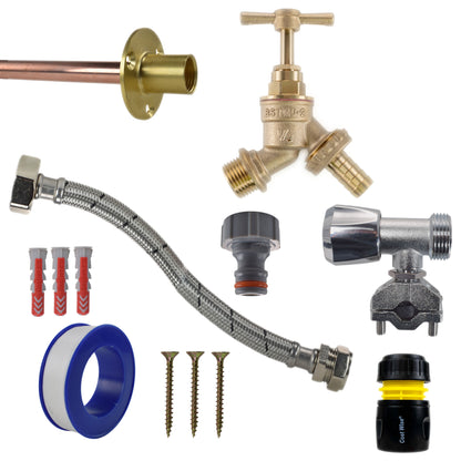Brass barbed full tap kit with black housing and yellow hose connector