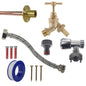 Complete tap connection kit with blue adapter ring, braided flex hose and brass parts