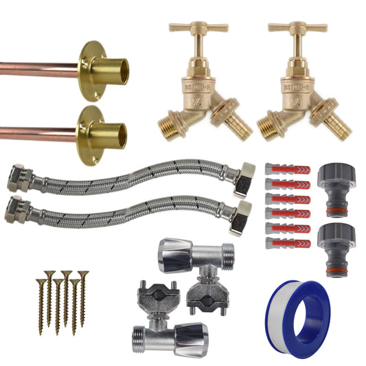 Vollanschluss-Set mit Messing-Bib-Tap, 2x, inkl. Schläuchen, Schrauben und Formstücken